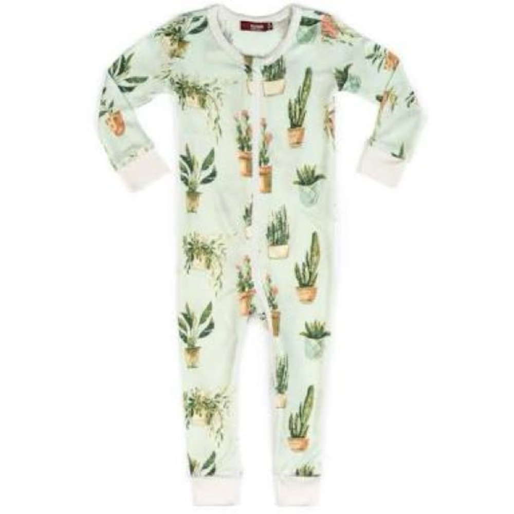 MilkBarn Potted Plants Zipper Cactus Print Pajama Onesie 3-4 Years